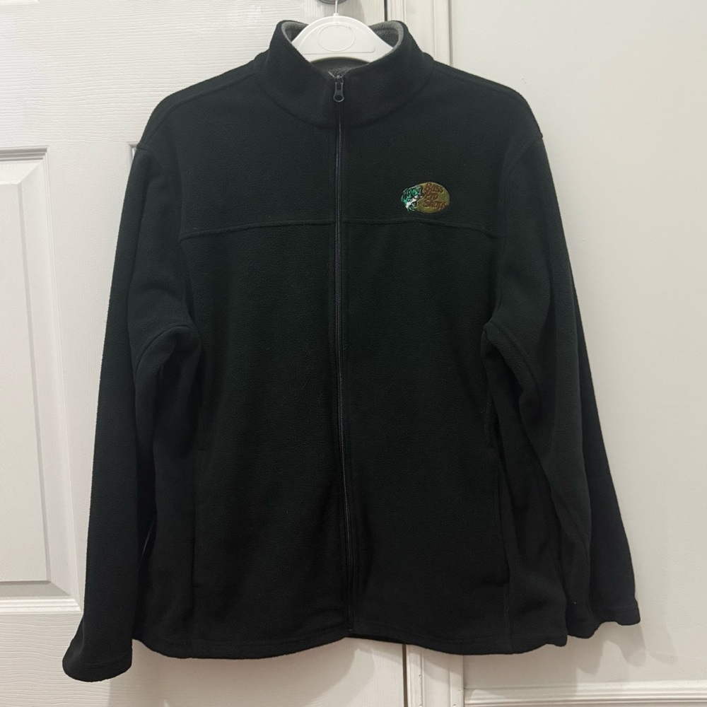 Bass Pro Shops Jacket Mens Size Large Black Fleece Full Zip Logo Soft
